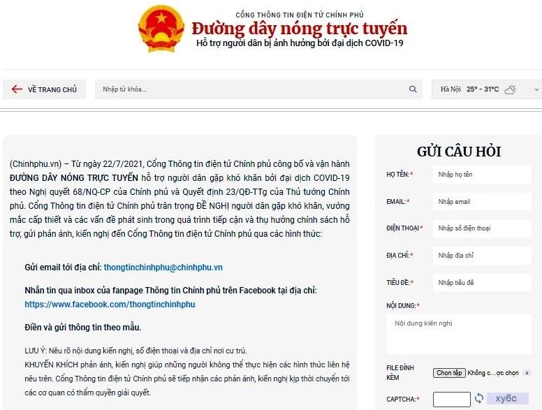 ĐƯỜNG DÂY NÓNG TRỰC TUYẾN hỗ trợ người dân gặp khó bởi đại dịch Covid-19