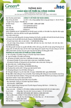 Tập đoàn Green+ thông báo chào bán cổ phần ra công chúng
