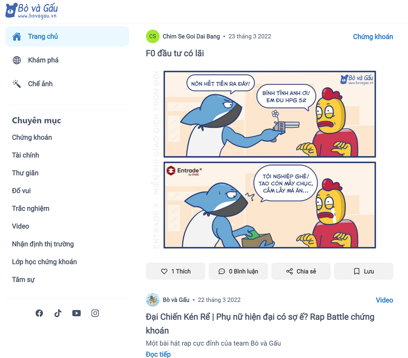 Tìm hiểu chứng khoán dưới góc nhìn hài hước, xem ngay Bò và Gấu! Tìm hiểu chứng khoán dưới góc nhìn hài hước, xem ngay Bò và Gấu!
