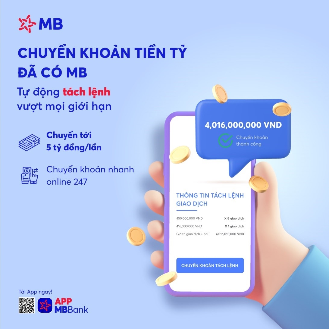 MB ra mắt tính năng chuyển khoản “Tách lệnh tự động” trên App MBBank MB ra mắt tính năng chuyển khoản “Tách lệnh tự động” trên App MBBank