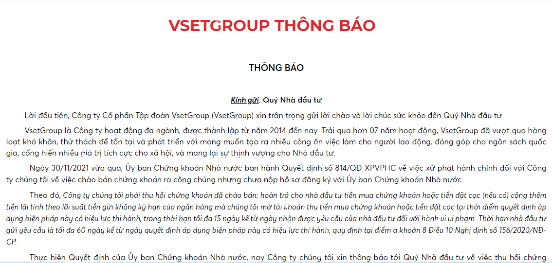 Sai phạm của Tập đoàn VsetGroup về phát hành trái phiếu, cơ quan công an vào cuộc Sai phạm của Tập đoàn VsetGroup về phát hành trái phiếu, cơ quan công an vào cuộc