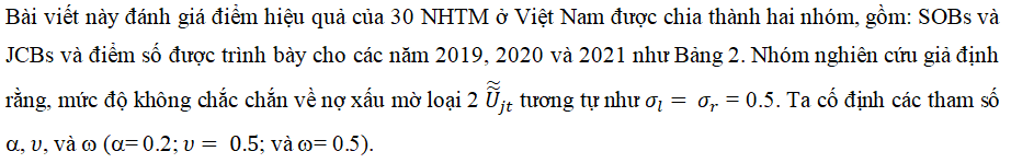 Đánh giá hiệu quả của các ngân hàng Việt Nam trong điều kiện mờ: Mô hình DEA 3 giai đoạn với cách tiếp cận tam giác mờ loại 2 Đánh giá hiệu quả của các ngân hàng Việt Nam trong điều kiện mờ: Mô hình DEA 3 giai đoạn với cách tiếp cận tam giác mờ loại 2