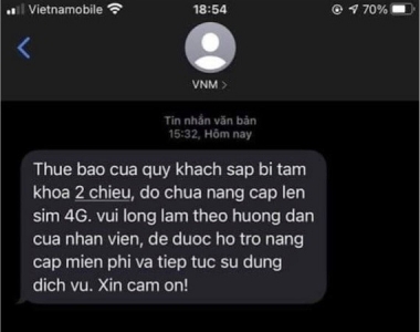 Cảnh báo lừa đảo người tiêu dùng các chiêu thức giả mạo nhà mạng nâng cấp lên sim 4G