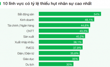 10 lĩnh vực thiếu hụt nhân sự và mức lương căn bản của các ngành