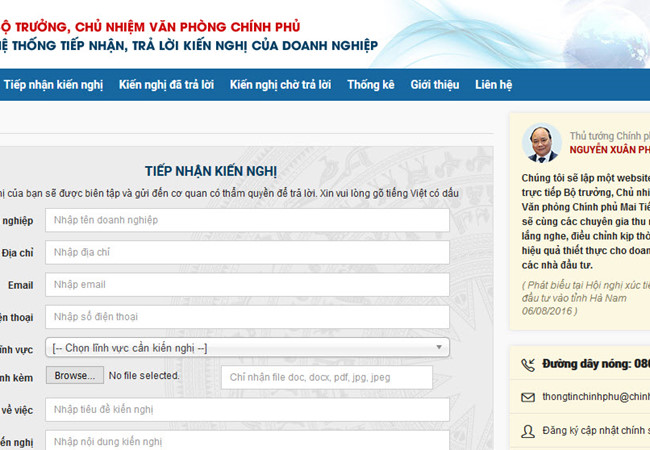 Chính phủ lập website nhận phản ảnh của doanh nghiệp