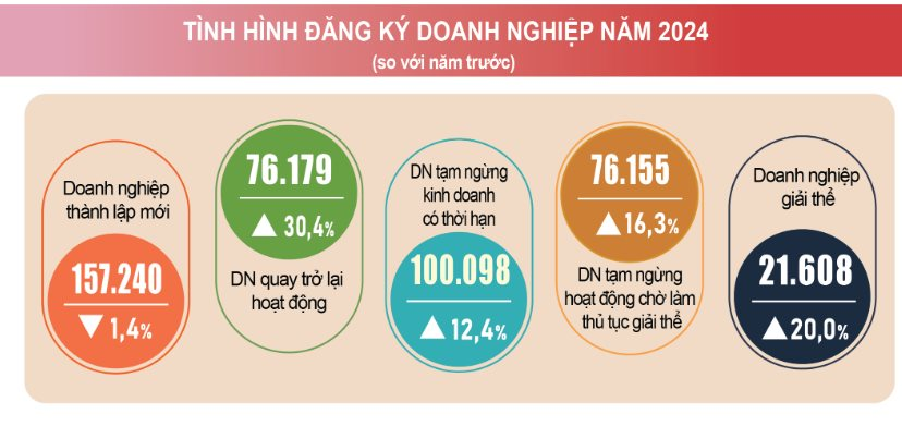 Năm 2024: Số doanh nghiệp quay trở lại hoạt động đạt mức cao nhất từ trước đến nay Năm 2024: Số doanh nghiệp quay trở lại hoạt động đạt mức cao nhất từ trước đến nay